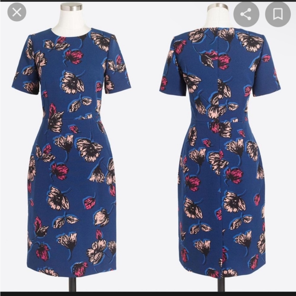 J. Crew Floral Sheath Dress Blue Size 2